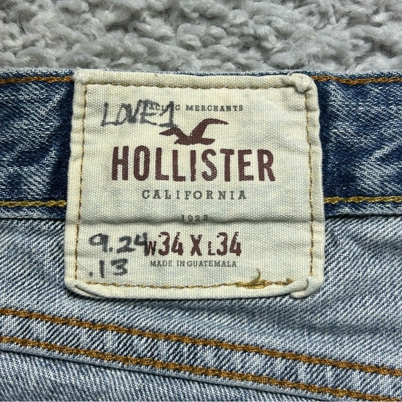 Hollister Jeans Mens 34 x 34 Skinny Button Fly Thrashed Distressed Torn Holes - Picture 2 of 4